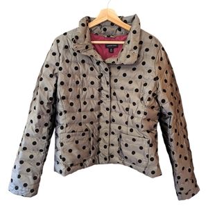 Lands End Gray & Pink Lined Polka Dot Winter Coat Insulated Down Jacket Womens M